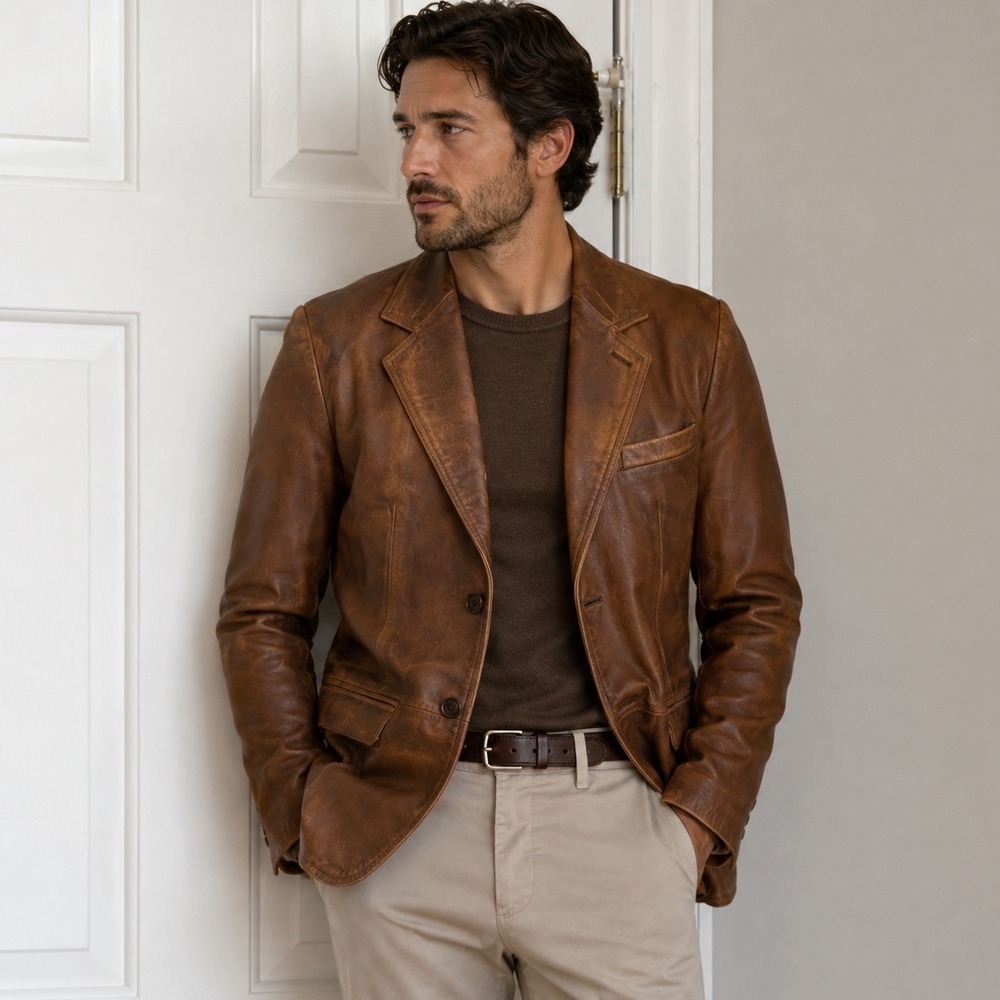 Vintage Wilsons Leather Blazer Jacket Mens Size XL Brown Patina 90s Y2K Classic